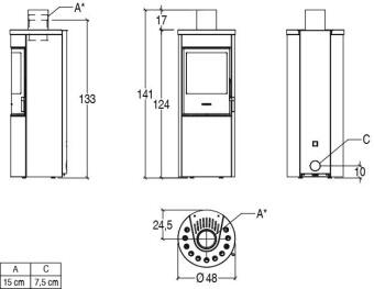 Чертеж для Кафельная печь E124 A Hermetic